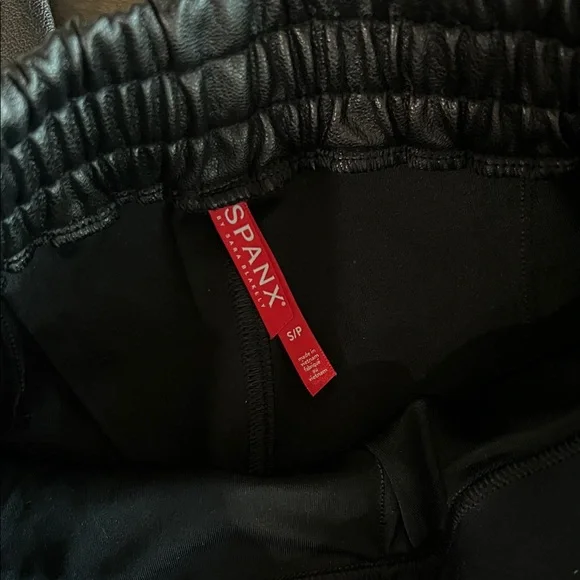 SPANX Faux Leather Joggers in Black - Picture 2 of 4